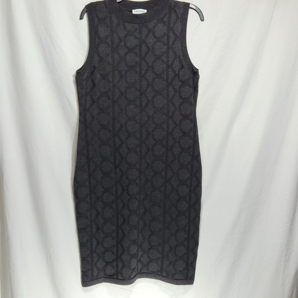Calvin Klein Womens Sweater Dress Size Large‎ Grey Sleeveless All Over CK Logo - Picture 1 of 6